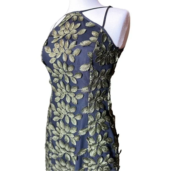 W by Worth Black And Green Embroidered Leaf Lace Shift Midi Dress SZ 0 - Picture 3 of 10